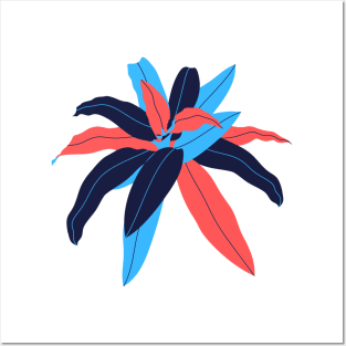 RED BLUE LEAVES Posters and Art